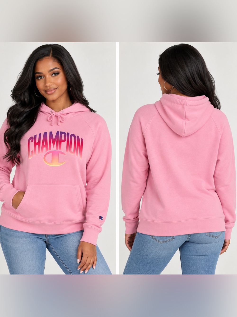 Champion Pink Hoodie with Ombre Logo